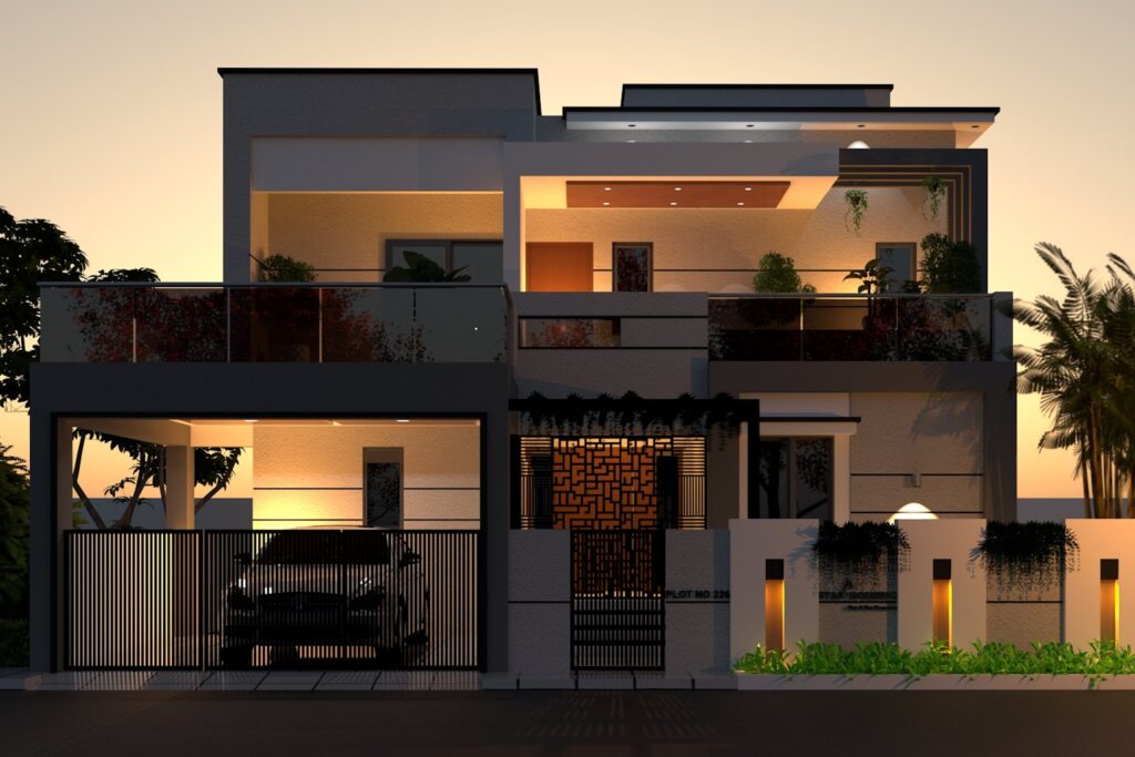 A car is parked in front of a house